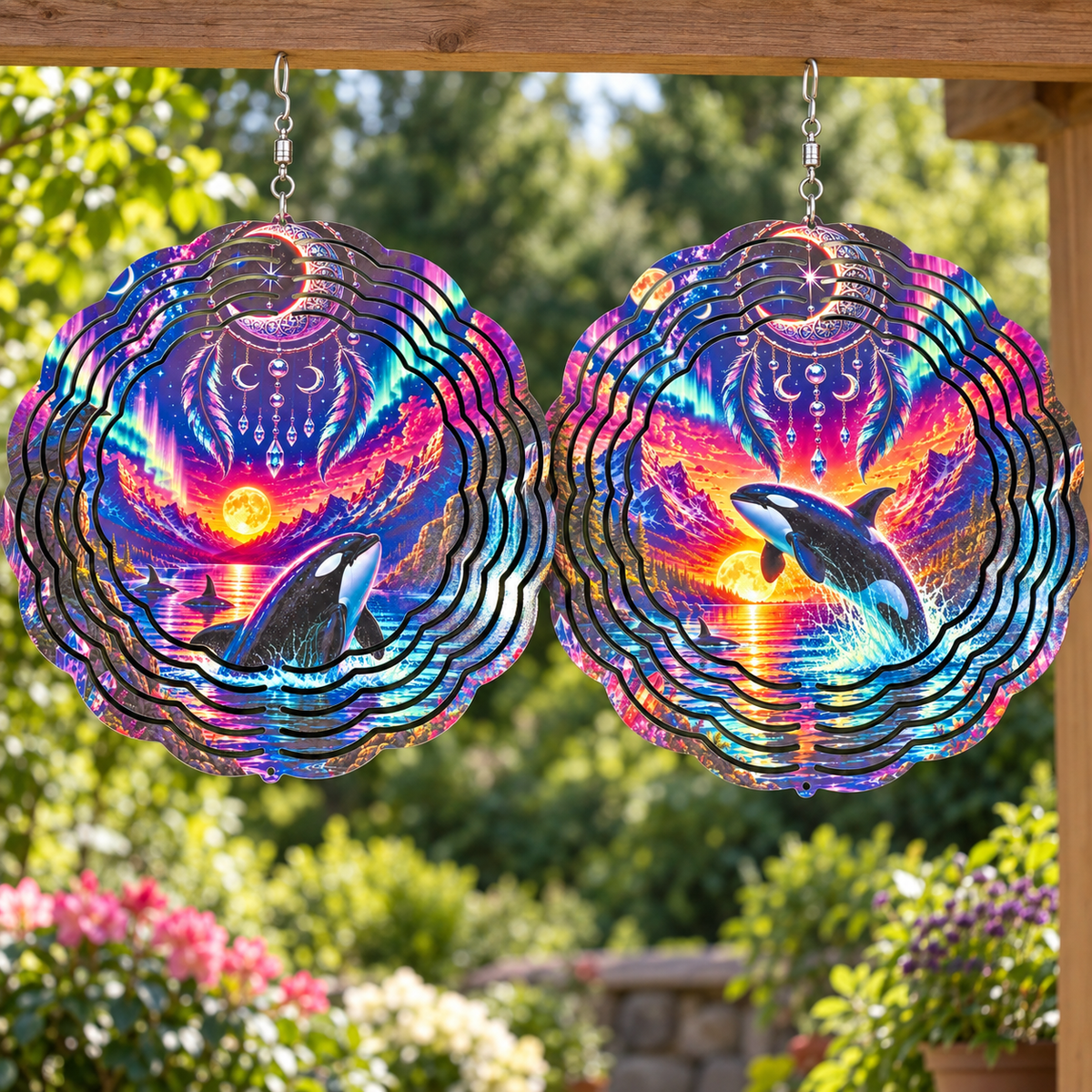 Mystical Pacific Northwest Double-Sided Orca Wind Spinner – 8 Inch
